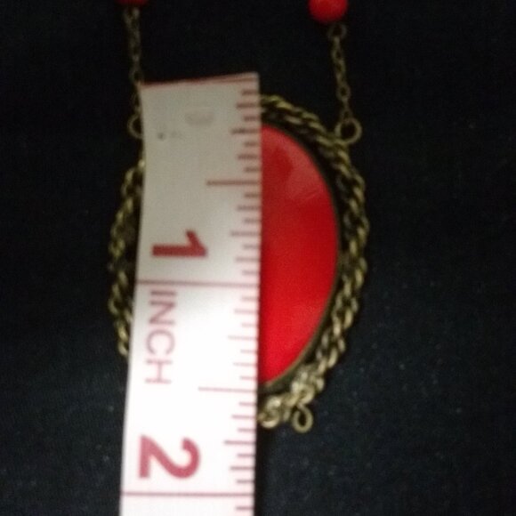 Red Vintage Pendant with Gold Chain! - Picture 5 of 5
